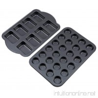 KEIBANLUN Baking Pans 2-Piece Non-Stick Bakeware Set Includes 8-Cavity Mini Loaf Pan and 24-cup Mini Muffin Pan  Carbon Steel - B07B9414WH